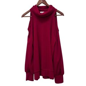 Vine & Love Red Cold Shoulder Turtleneck Ribbed Sweater Size L NWOT